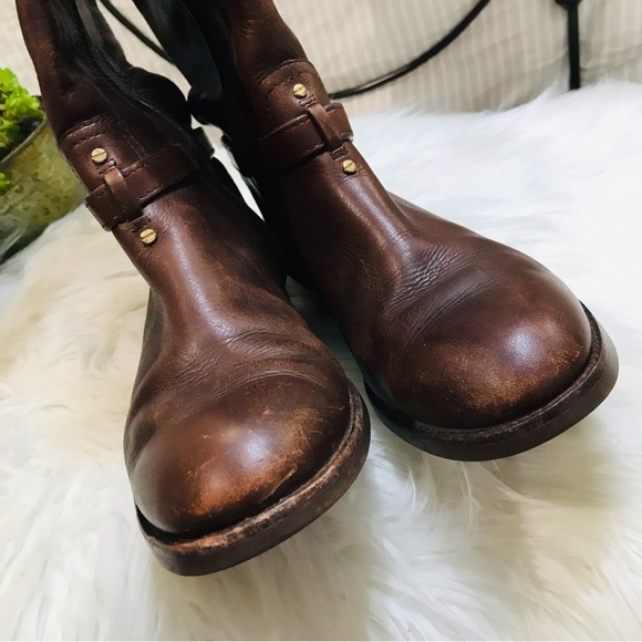 TORY BURCH TALL LOGO BROWN LEATHER RIDING EQUESTRIAN BOOTS sz 8M, AMAZING! - Picture 7 of 16